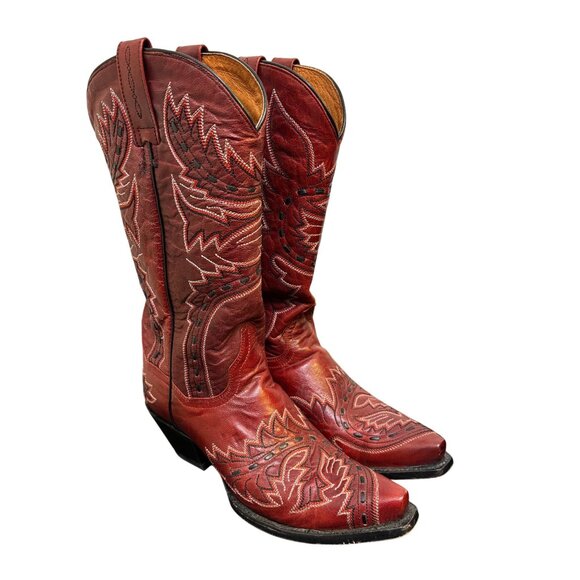 Dan Post Red & Black Western Cowboy Boots Size 8 Leather - Picture 2 of 8
